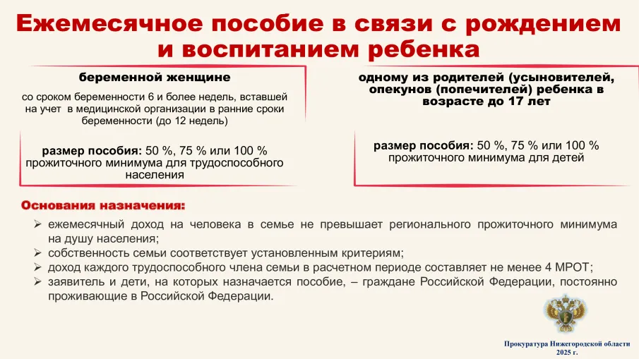 Ежемесячное пособие в связи с рождением и воспитанием ребенка